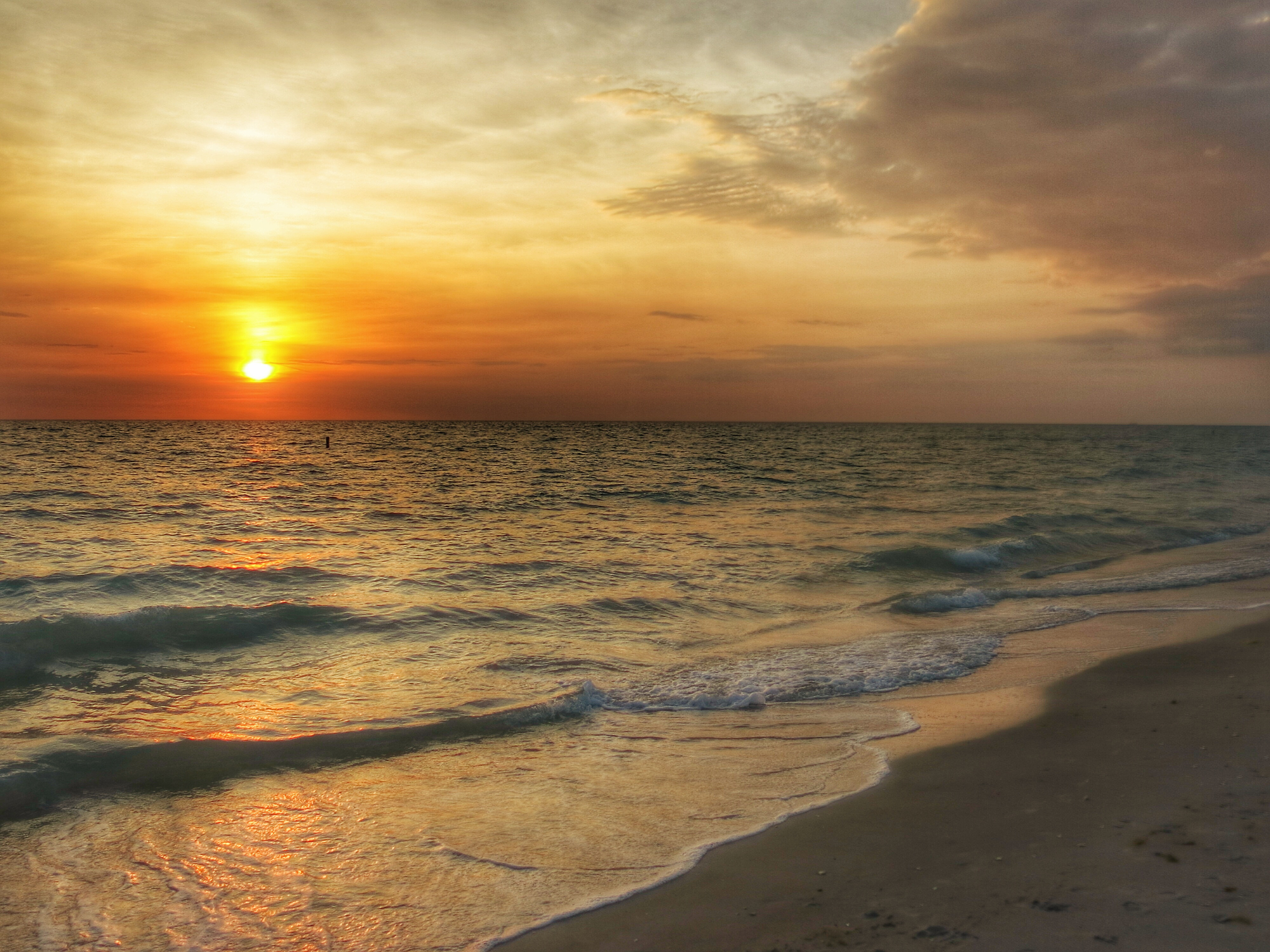 Orange Colored Beautiful Sunset, Manasota Key Beach, Florida